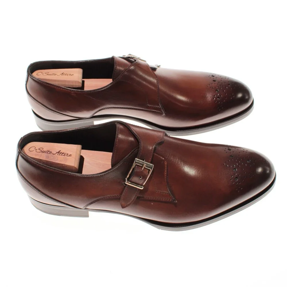 Pastori NWB Single Monk Strap Dress Shoes Size 11.5 US in Brown Leather
